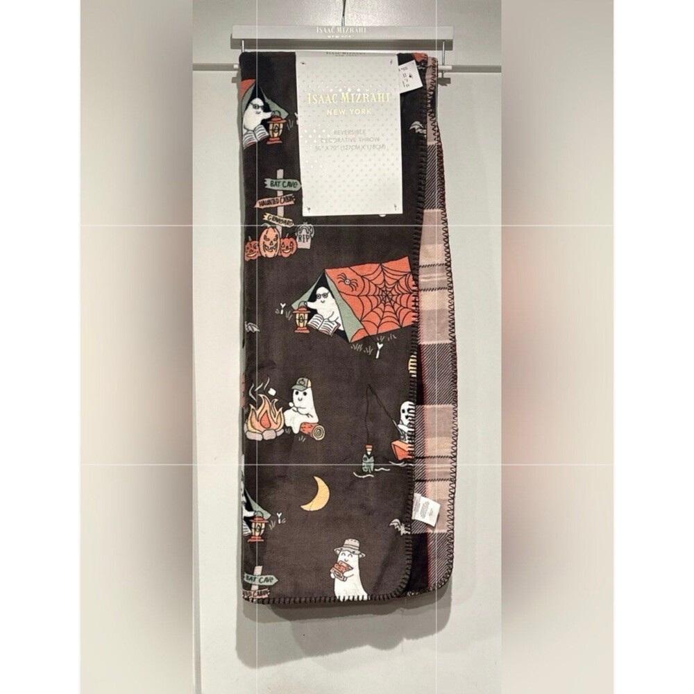Viral Isaac Mizrahi Halloween Ghosts Camping, Reading, Fishing Reversible Throw